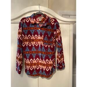 Wrangler Wrancher Fleece Button Down Shirt Colorful Geometric DesignMedium